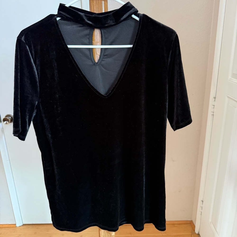 Ambiance Black‎ Velvet Short Sleeve Top-Size 1XL Goth steampunk